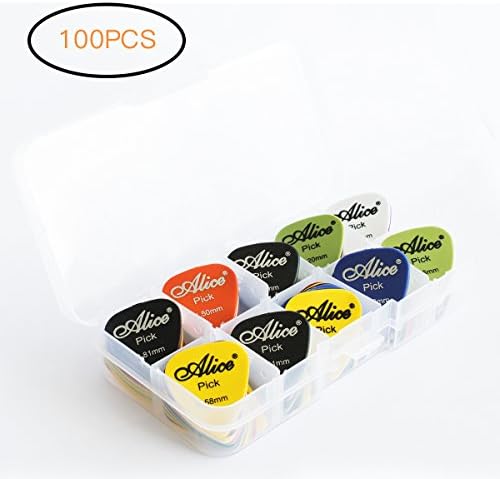 Guitar Picks 100 Pieces Various Colors Different Guages 0.58mm / 0.71mm / 0.81mm / 0.96mm / 1.2mm / 1.5mm for Acoustic and Electric Guitars with A Pick Carry Case