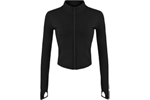 Gacaky Women's Athletic Jacket Lightweight Full Zip Up Yoga Jacket Cropped Workout Slim Fit Tops with Thumb Holes