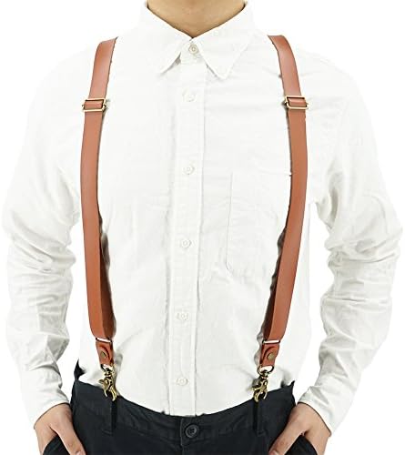 Split Leather Width 1" Suspender by Lawevan,Y-shaped Adjustable Braces Clips,Mini Screwdriver,Three Snap Hooks