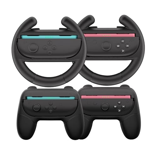 HEYSTOP Switch 2 Joy-Con Grip [4-Pack], Steering Wheels for Nintendo Switch 2 Controller Compatible with Mario Kart World/Mario Kart 8 Deluxe, Switch 2 Controller Accessories Ergonomic Design
