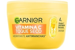 Garnier Hidratante Facial Toque Seco Anti-manchas con Vitamina C, Ácido Hialurónico y Niacinamida. Hidrata la Piel 8hrs y Reduce Manchas.Textura Ligera Efecto Mate. ParaTodo Tipo de Piel, 85g.