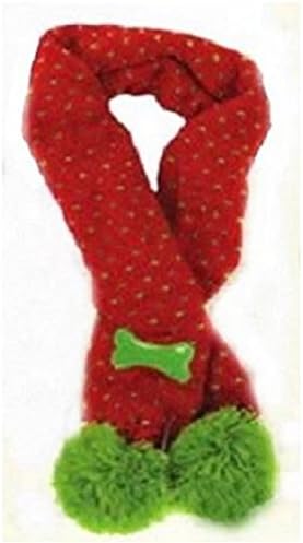 Acrylic Knit Christmas Festive Holiday Pet Scarf by Dennis East (Small, Red Green Dots)