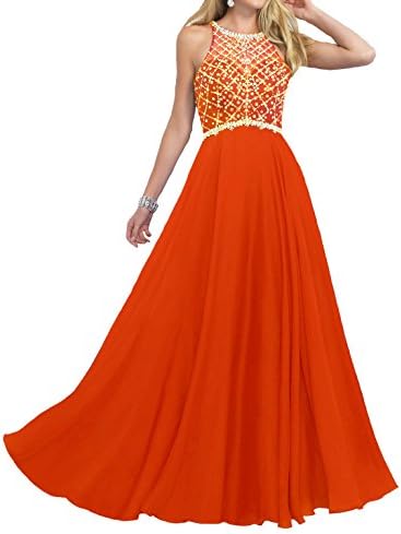 Firose Women's Long Prom Dresses 2019 Scoop Neckline Beaded A Line Formal Dress