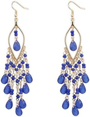 1Pair Earrings,kaifongfu Women Charm Bohemian Colorful Earrings Beads Ear Drops Dangle Tassels Earrings (Blue)