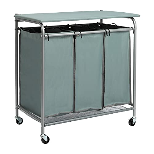 HollyHOME Laundry Sorters Cart with Ironing Board 3Bag HeavyDuty Laundry Room Organizer with