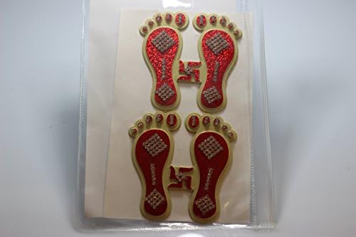 Pavitra Puja Medium Size Laxmi Charan Red Colour Sparkly Art Decal Yoga Meditation Hindu Sticker 2 Pcs