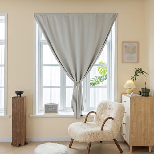 Photo 1 of Anytime Autohesion Curtains, Suitable for Windows and Bedroom Blackout Curtains, Thermal Insulated Small Adhesive Blackout Curtains for The Kitchen. 1 Panel (White Grey 52W63L)