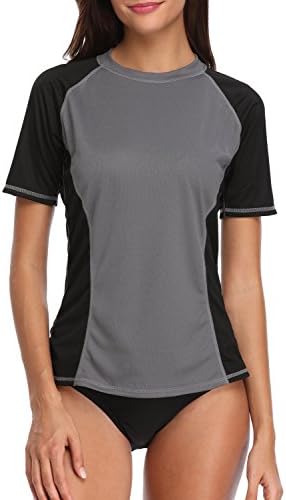 Sociala Women's Short Sleeve Rash Guard Swim Shirt V Neck UPF 50+ Rashguard Top