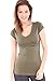 Ladies Women Plain Basic Short Sleeve T-Shirt Deep Round V-Neck Cotton Spandex