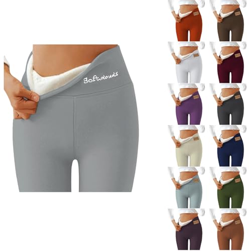 Angxiwan Grey Leggings Women Fleece Lined Leggings for Women UK High Waisted Gym Workout Gym Yoga Pants Thermal Thick Tights Tummy Womens with Pockets Exercise for UK