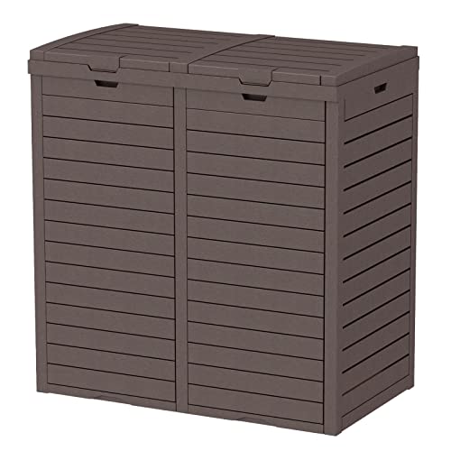 Patiowell 61 Gallon Resin Outdoor Trash Can with Double Waste Bins and ... - Ground Level Patio Trash Cans