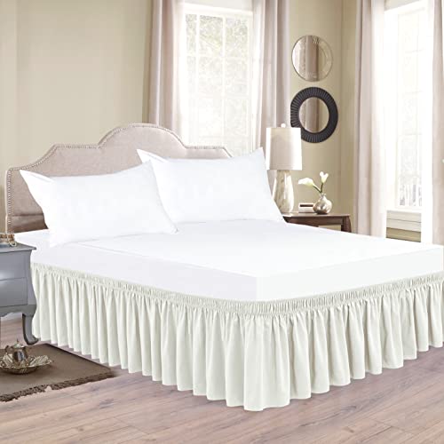 Biscaynebay Wrap Around Bed Skirts for King & Cal King Beds 15 Inches Drop, Ivory Elastic Dust