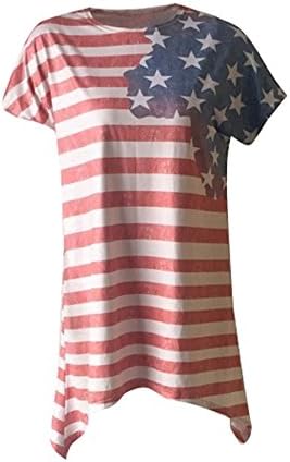 Haole Zaily Fashion Women Short Sleeve American Flag Print Asymmetrical Hem Casual Summer Dress
