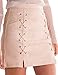 PROGRACE Women's Criss-Cross Empire Waist Bodycon Faux Suede Mini Skirt Beige M