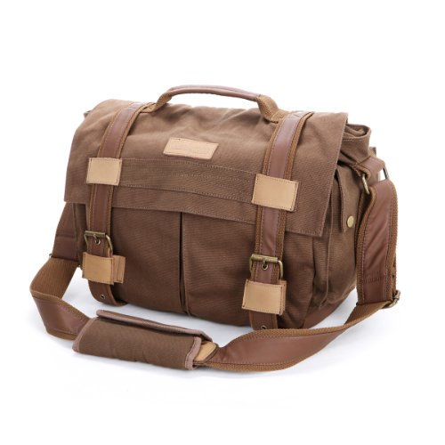 DSLR Slr Camera Bag, MOACC BrownDigital Video Recorder Ptotography Canvas Sling Backpack Protective Rucksack Waterproof Shoulder Messenger with Shockproof Insert for Sony Canon Nikon Olympus Pentax