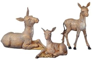 Fontanini by Roman Inc., 3 Piece Set of Donkey Family, 5" Animals Collection, Nativity Figure and Accessories, Hand Sculpted and Painted