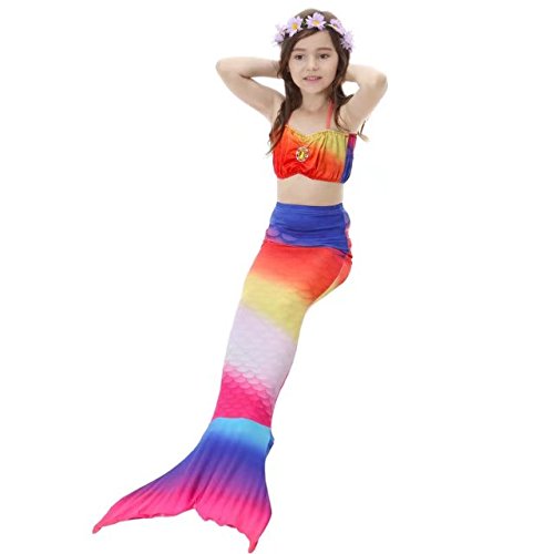 Girls 3 Pcs Mermaid Tail Swimsuit Sets Sea-Maid Swimwear Bathing Suit