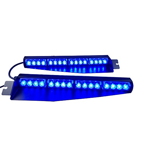 32LED 32W LED Lightbar Visor Light Windshield Emergency Hazard Warning Strobe Beacon Split Mount Deck Dash Lamp (Blue)