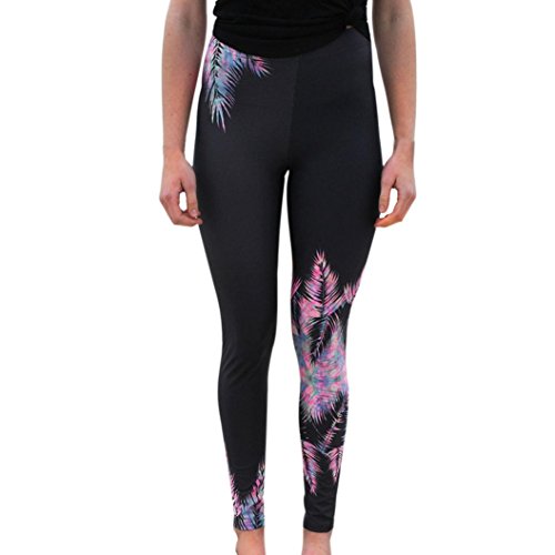 WM&MW Dance Leggings,Womens Colorful Feather Print Yoga Pants Gym Sports Fitness Stretch Trouser (M, Black)