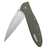 Kershaw Leek Pocket Knife, Olive Drab (1660OL) 3" Bead-Blasted Sandvik 14C28N Steel Blade, Olive Drab Anodized Aluminum Handle with SpeedSafe Assisted Opening, Liner Lock, Tip-Lock Slider; 2.4 OZ.