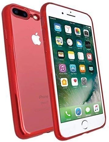 Compatible With iPhone 7 Plus Or iPhone 8 Plus Clear Ultra-Thin Red Metallic Bumper Gel Tpu Silicone Case Cover In Chrome Red Band