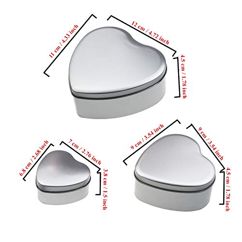 LJY 12 Pieces Heart Shaped Metal Tin Cans Empty Gift Candy Chocolate Storage Box Containers with Cover Lids (Mixed Sizes)