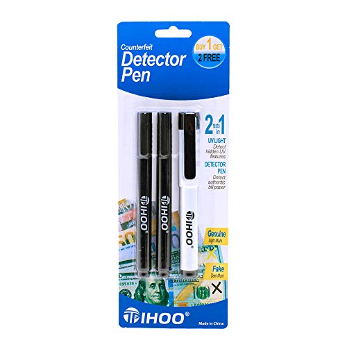 TIHOO Counterfeits Money Detector Pen with UV Light, Money Marker Counterfeit Bill Detector, Fake Bill Detector Pen Checker, 3 Pack
