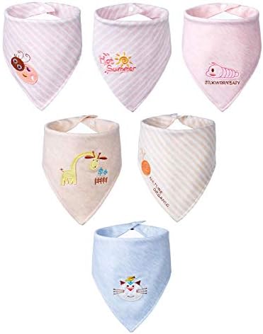 Growth Pal 6 Pack 100% Organic Cotton Baby Bandana Drool Bibs and Teething Super Absorbent Soft for Toddlers Boys & Girls