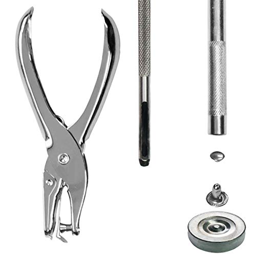 Gnognauq 300 Set 2 Sizes Leather Rivets Double Cap Rivet Tubular Metal Studs with 3 Pieces Setting Tool Kit and Punch Pliers for Leather Craft, Rivets Replacement,3 Colors - Thumbnail 2