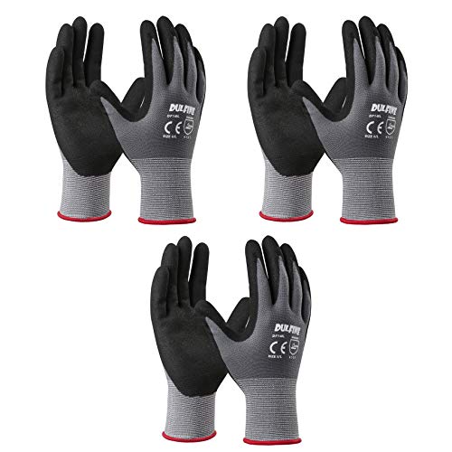 Safety Work Gloves MicroFoam Nitrile Coated3 Pairs Pack,Seamless Knit Nylon Glove with Black