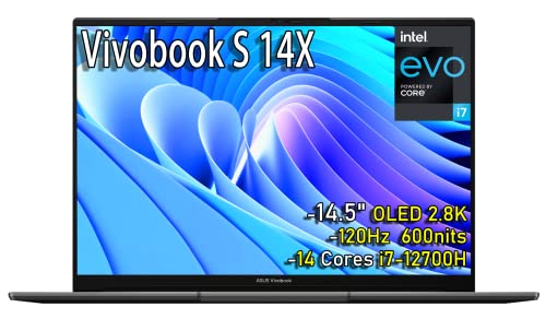 ASUS Vivobook S 14X 14.5 OLED 2.8K 550nits 120Hz Laptop Intel Evo 14 Cores i7-12700H 100% DCI-P3 0.2ms Pantone Backlit KB Wi-Fi 6E 2X Thunderbolt 4 w/HDMI (40GB RAM | 2TB PCIe SSD)