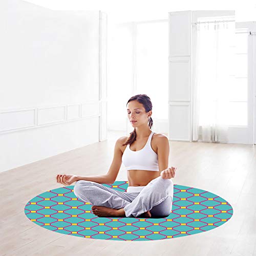 iPrint Yoga Pilates Mat,55.1”x3.5MM Thick Round Yoga Mat Meditation Pad,Foldable,Multy Colourful Pattern Hot Yoga,Bikram,Pilates,Barre&Home Decoration