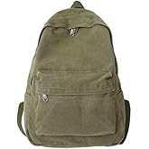 KAOBIO Canvas Backpack for Women Men Vintage Aesthetic Bags Travel Daypack Boho Hippie Grunge Backpack (Sage Green)