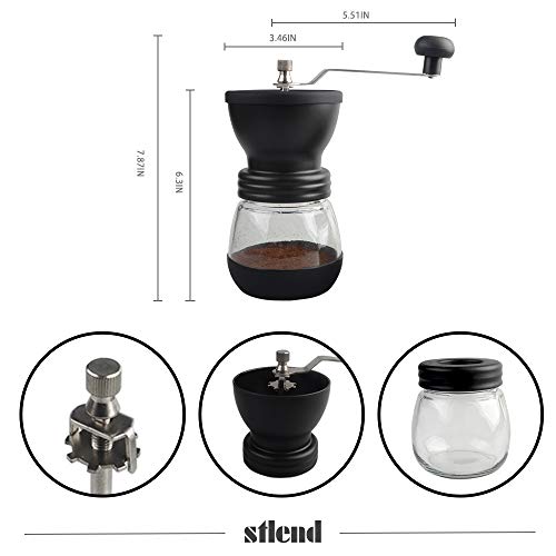 Stlend Manuelle Kaffeemühle, Handkaffeemühle mit Keramikgrat, zwei Klarglasgläser, je 350 ml, Edelstahlgriff, geeignet… – Bild 5