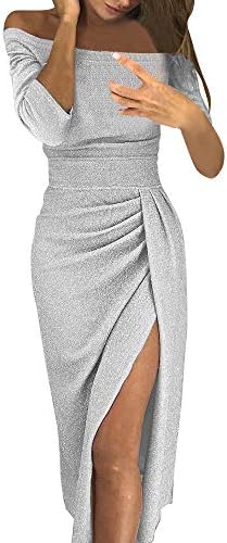 Women Maxi Dresses,Cinsanong Sale Long Sleeve Off Shoulder Dresses Solid Fashion Evening Party Long Dresses Black