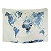 BLEUM CADE Blue Watercolor World Map Tapestry Abstract Splatter Painting Tapestry Wall Hanging Art for Living Room Bedroom Dorm Home Decor 82X59 Inches