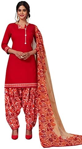 S SALWAR STUDIO Women's Red & Orange Cotton Printed Readymade Patiyala Suit Set-SSPATIYALA-BABES-007