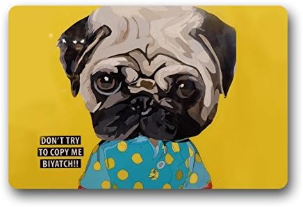 Wewin Don't Try To Copy Me Lola Dog Angry Pug Non-Slip Rubber Entrance Mats Non-woven Fabric Doormats 23.6 x 15.7inch