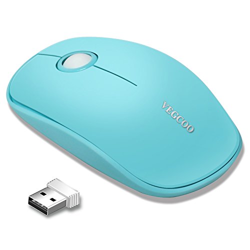 Wireless Mouse, VEGCOO C2 Whisper-Quiet Click Compact Mice (Battery Included) With Adjustable 1600 DPI For Travel And Office (C3 Blue)