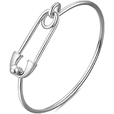 Pregeckit Gold Safety Pin Hook Bangle Bracelet for Women Simple Thin Cuff Bangle Love Friendship Minimalist Jewelry