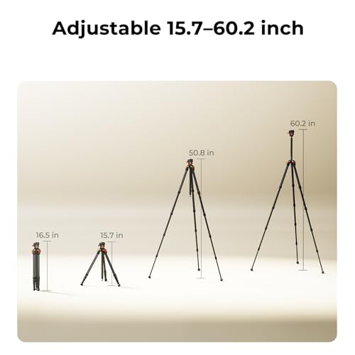 K&F CONCEPT 60"/153cm Carbon Fibre Tripod for Camera, 0.9kg Ultra-Lightweight Travel Tripod with ±18° Leveling 360° Panorama Head, Detachable Center Axis, Arca Type QR Plate, 10KG Load Capacity