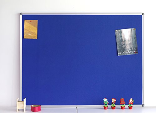 4 Thought Fabric Bulletin Board 48 x 36 Inches Wall Mounted with Silver Aluminium Frame Message Memo Pin Board for Display and Organize Office or Classroom, 4 x 3 Feet, 10 Push Pins Included, Blue