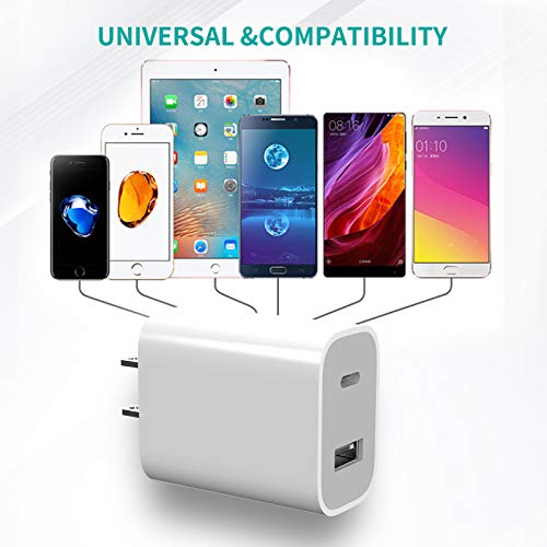 DWH 2-Port Fast Charger with 18W USB C Power Adapter, USB C Charger, Compact Type C Wall Charger for 12/12Mini/12Pro/12Pro Max/11Pro Max/XR/X/SE/8/Pixel 4XL/3A XL/3/3XL/Note10/S10/S9 and More