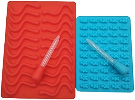 Gummy Bear & Gummy Worm Molds | 2 Free Droppers and Recipe Book Included | FDA Approved Silicone | BPA & PVC Free | Candy, Chocolate, Alcohol, Jello Trays For Kids | Makes 50 Bears and 20 Worms