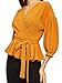 SheIn Women's Lantern 3/4 Sleeve V Neck Ruffle Blouse Tie Waist Wrap Peplum Top Medium Ginger