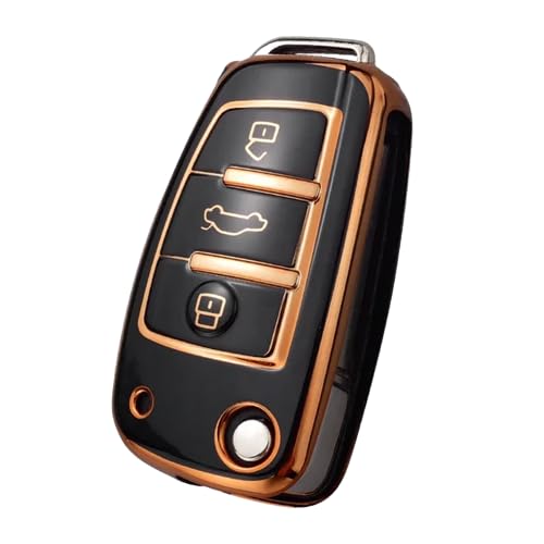 StyleC Key Cover compatible with Audi A1 A3 S3 A4 S4 A5 S5 A6 S6 TT Q5 Q7 R8 Case Remote Flip Key Fob 3 Button (Black Gold)