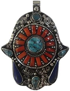 Coral Turquoise Lapis Lazuli Gemstones Hamsa Pendant