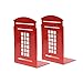 MerryNine 2pcs Book Ends, Metal Bookends for Shelves, Telephone Booth Decorative Bookends, Non Skid Heavy Bookends, Book, Magazine or CD Organizers for Home and Office (Red-2pcs)