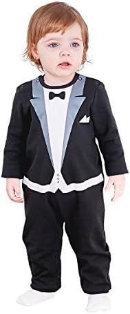 JuneBloom Baby Boy Romper Cotton Printed Long Sleeve Jumpsuit For Wedding Party 3 Months Bind Foot