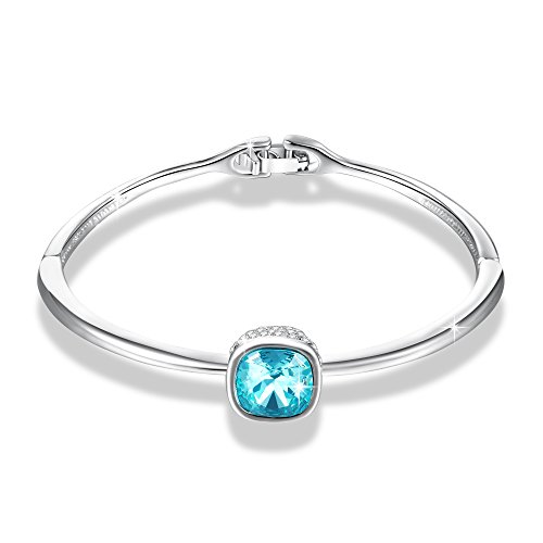 GEORGE SMITH Charm “My Believer”Bangle Bracelet with Swarovski Blue Crystals Women Jewelry Wedding Brithday Gifts for Wife